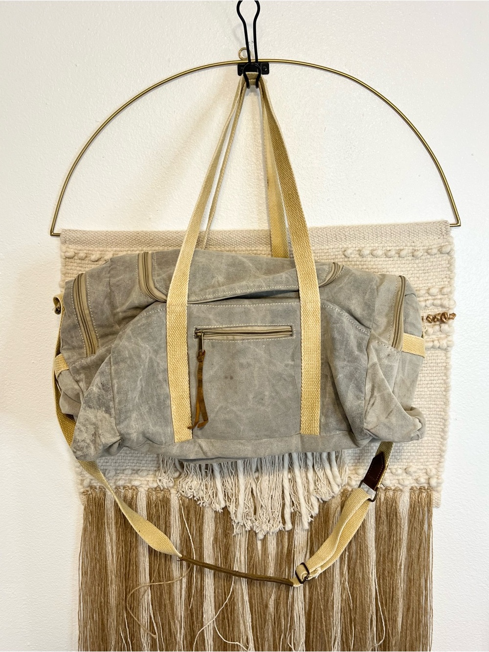 Sugarboo & Co. Canvas Duffle Bag - Faded Green/ Grey 24"X11"X11"